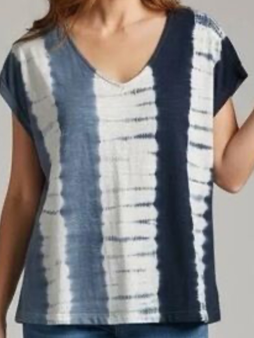 J.Jill Blue & White Cotton Tie-Dye V-Neck Dolman Women’s Tee Size XL